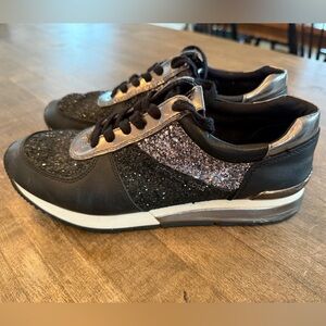 Michael Kors Leather Allie Trainer Sneakers Black Sparkle Size W 8.5 A17